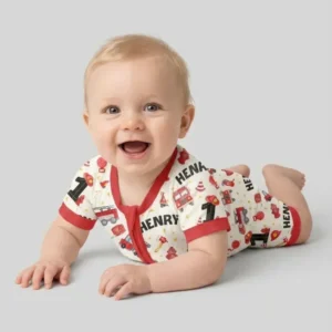 Custom Name Fire Truck Birthday Boy Bamboo Shorty Zippy