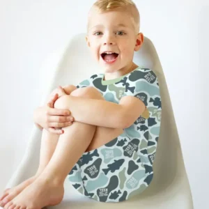 Asleep At The Reel Matching Daddy & Me Bamboo Two Piece Short Sleeve Shorts Pajama Set
