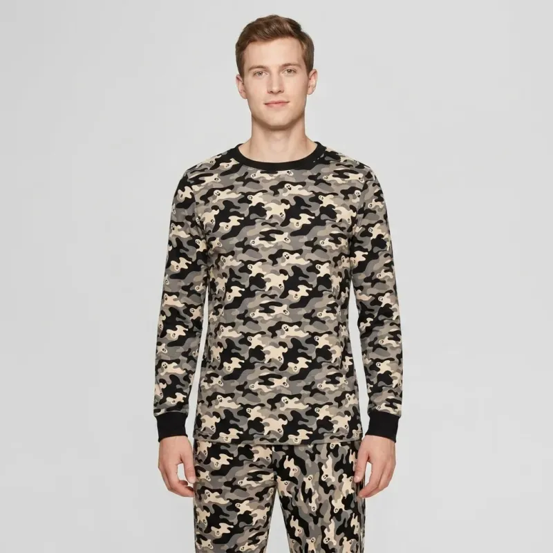 Camo Halloween Ghost Bamboo Men's Pajama Set