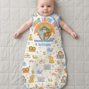 Custom Name Noah's Ark Jesus Loves Me Bamboo Sleep Bag