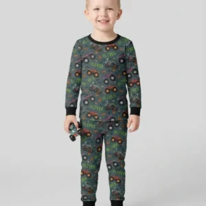 Custom Name Haunted Monster Trucks Bamboo Two Piece Long Sleeve Pajama Set