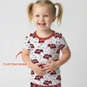 Custom Name Family Bear Matching Bamboo Two Piece Short Sleeve Pajama Set