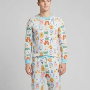 Whimsical Puppy Parade Family Matching Bamboo Men's Pajama Set