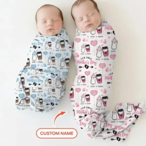 Custom Name First Mother's Day Drink bamboo swaddle blanket