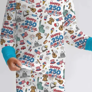 Happy 250 America I love USA Bamboo Two Piece Long Sleeve Pajama Set