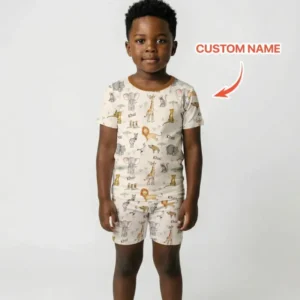 Safari Friends Custom Name Bamboo Two Piece Short Sleeve Shorts Pajama Set