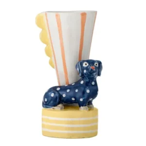Vase Dallie – handbemalte Steingutvase mit Dackelmotiv