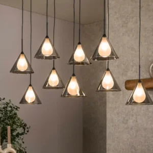 Pendelleuchte „Elunara“ – Mit 9 Leuchten in konischem Rauchglas und 150cm höhenverstellbar