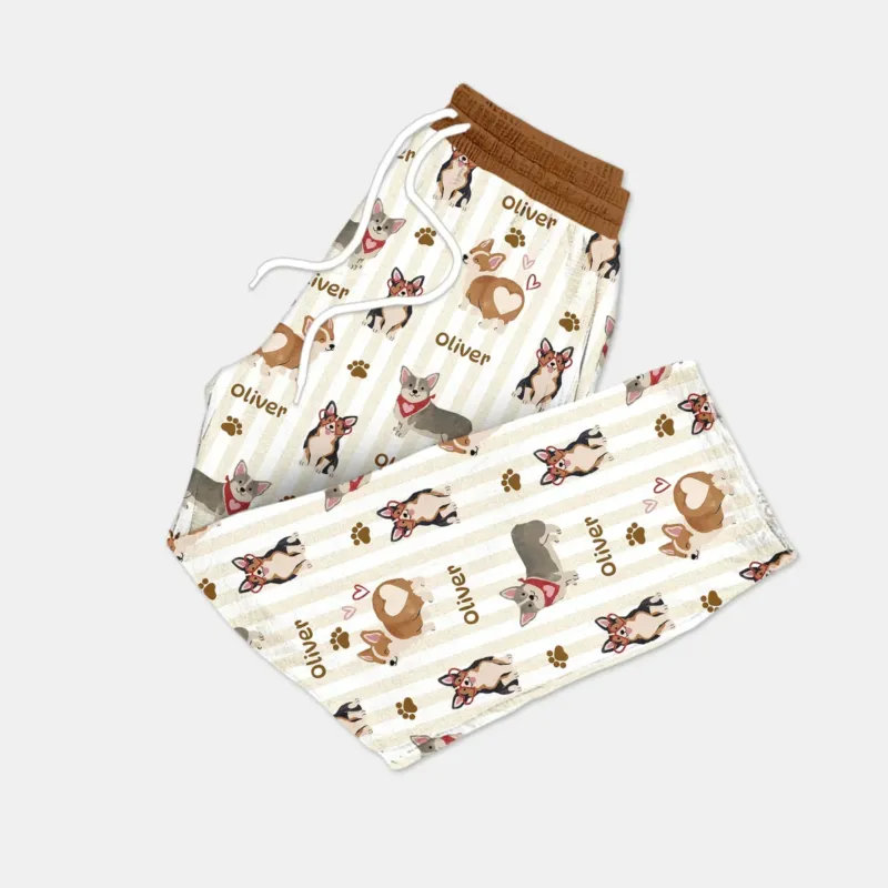 Custom Name Playful Corgis Family Matching Bamboo Men's Pajama Set