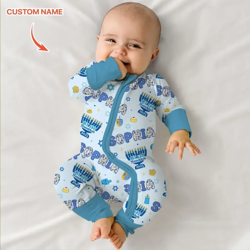 Custom name My First Hanukkah 2025 Bamboo Convertible Zippy