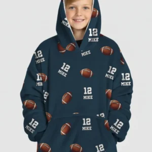 Football Pattern Personalized Bamboo Blanket Hoodie