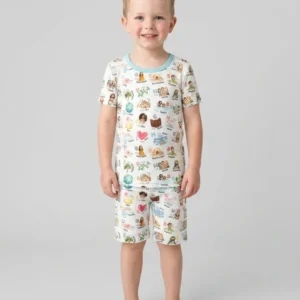 Bible ABC Alphabet Bamboo Two Piece Short Sleeve Shorts Pajama Set