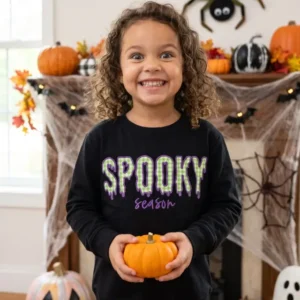 Spooky Season Gingham Applique Embroidered Bamboo Crewneck Sweatshirt