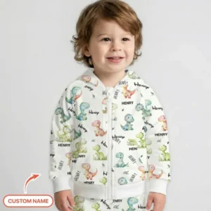 Dinosaur Custom Name Bamboo Zip Hoodie