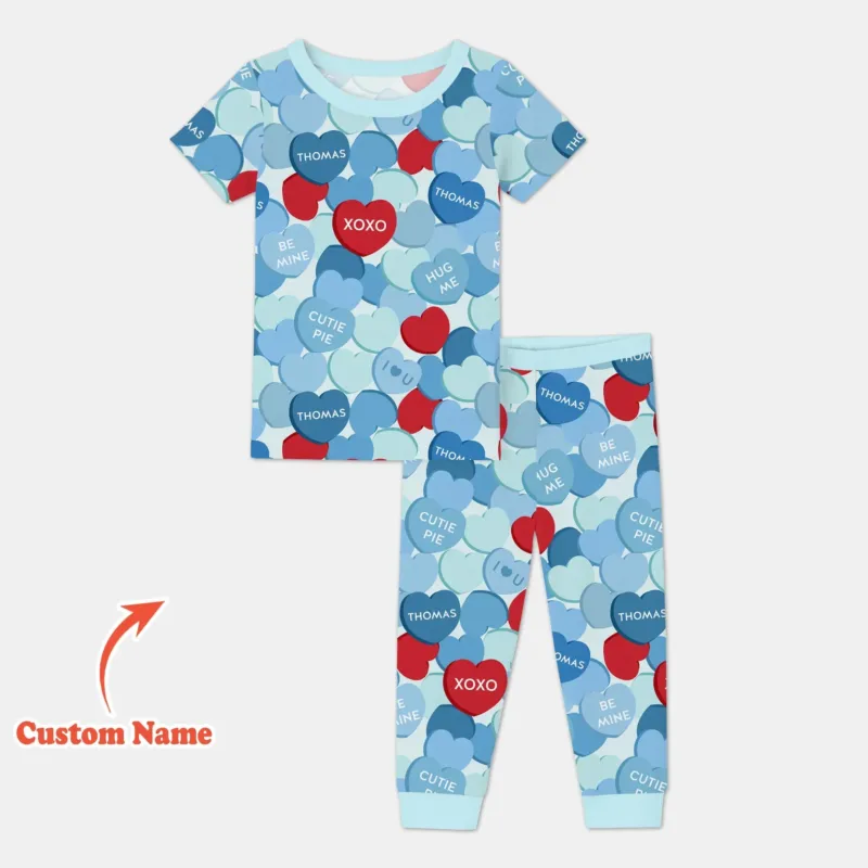 Valentine Candy Crush Family Matching Bamboo Two Piece Short Sleeve Pajama Set