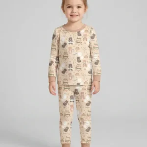 Custom Name Jesus Loves Me Beary Much Bamboo Two Piece Long Sleeve Pajama Set