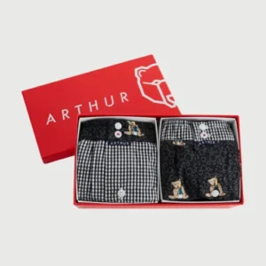 Pack deux caleçons avec slip intégré homme noir vichy et teddy nouvel an 1