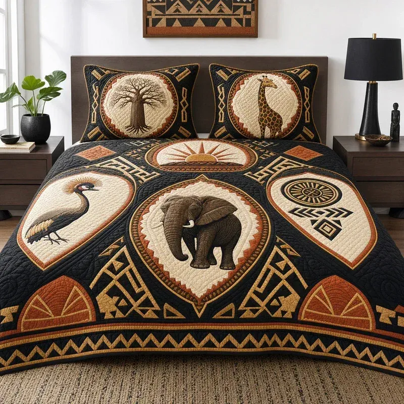 African Wildlife Bamboo Quilt Bedding Set