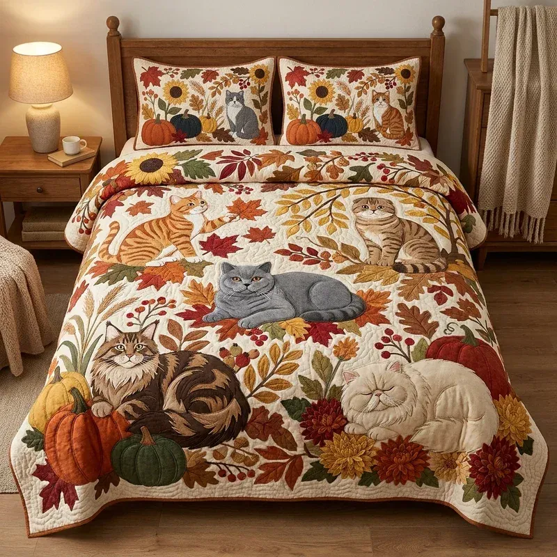 Amber Flora Paws Bamboo Quilt Bedding Set