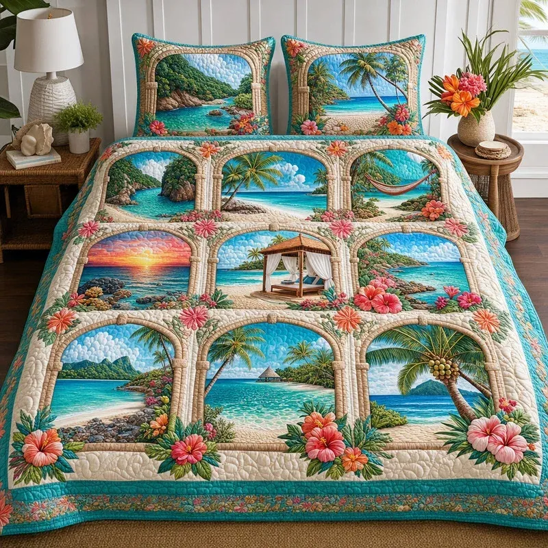 Archway Vista Tropical Bamboo Quilt Bedding Set