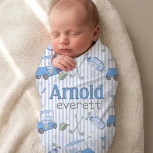 Personalized Caddie Crew Blue Bamboo Swaddle Blanket