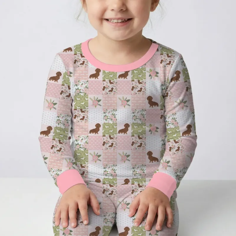 Floral Dachshund Grace Bamboo Two Piece Long Sleeve Pajama Set