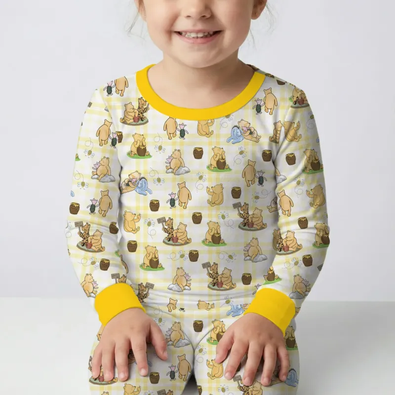 Bear & Friends Yellow Plaid Bamboo Two Piece Long Sleeve Pajama Set