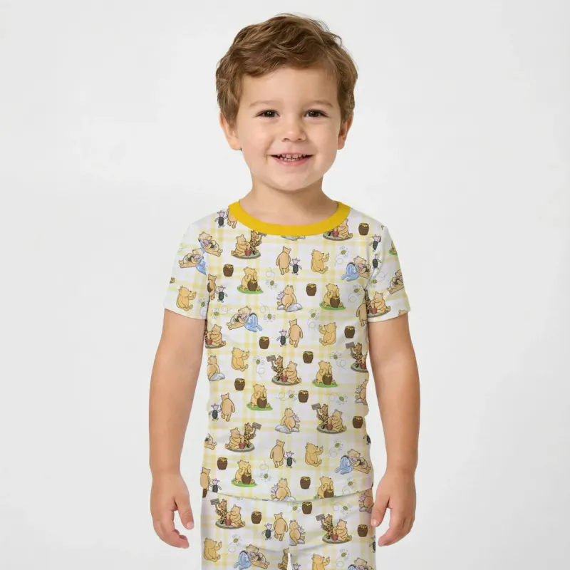 Bear & Friends Yellow Plaid Bamboo Two Piece Short Sleeve Pajama Set