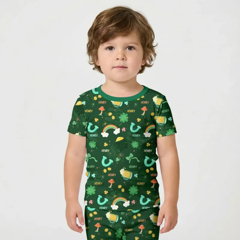 Custom Name Sprinkle Of Luck Bamboo Two Piece Short Sleeve Shorts Pajama Set