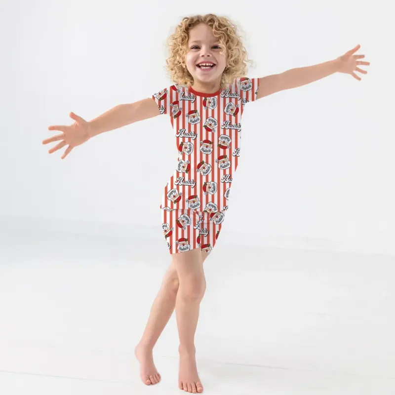 Christmas Santa Claus Custom Name Buddy Bamboo Two Piece Short Sleeve Shorts Pajama Set