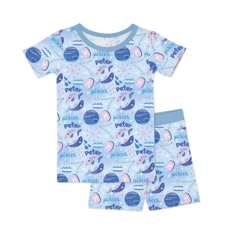 Custom Name Zodiac Pisces Bamboo Two Piece Short Sleeve Shorts Pajama Set