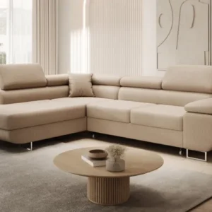 Designer Ecksofa Aston mit Schlaf- und Klappfunktion aus Bouclé