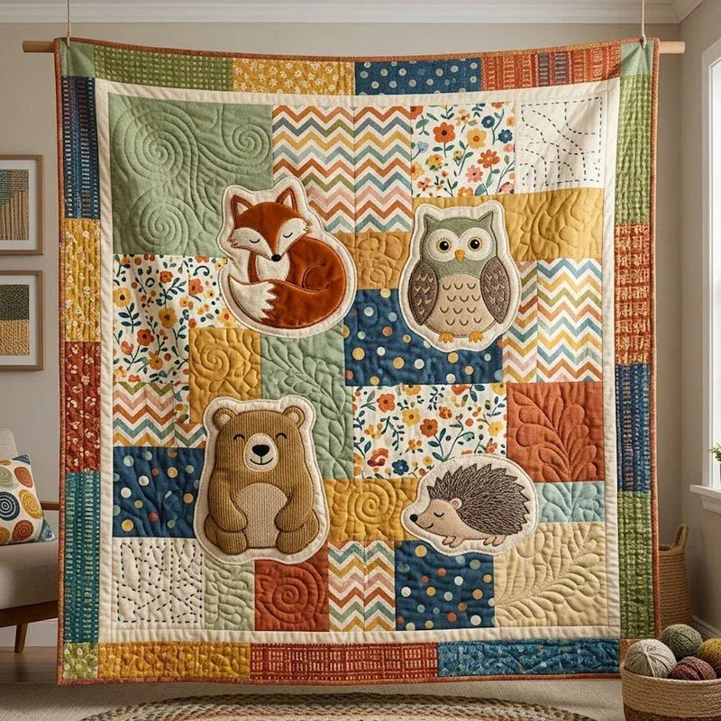 Autumn Woodland Story Bamboo Quilt Blanket
