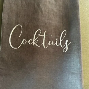 Cocktails Embroidered Linen Tea Towel
