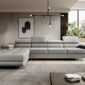 Designer Ecksofa Calvera Maxi mit Schlaf- und Klappfunktion in Bouclé
