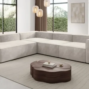 Designer Ecksofa Lesley mit langer Ottomane in Samt