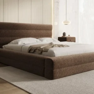 Designer Polsterbett Maren in Strukturstoff mit Stauraum