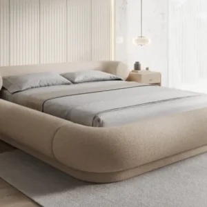 Designer Polsterbett Mochi in Teddy Bouclé mit Stauraum