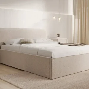 Designer Polsterbett Nola in Strukturstoff mit Stauraum