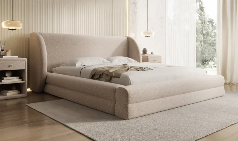 Designer Polsterbett Liv in Strukturstoff mit Stauraum