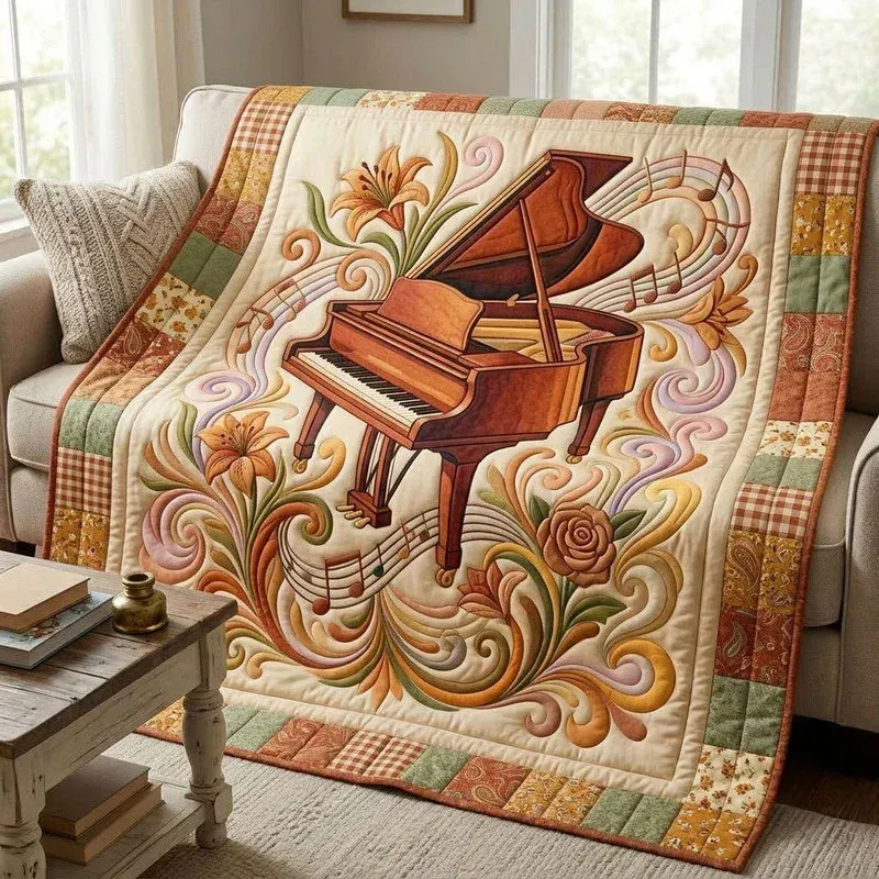 Baroque Piano Vista Bamboo Quilt Blanket