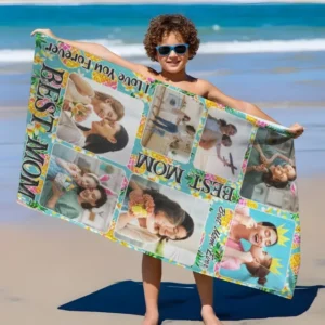 Floral Custom Photo Best Mom Bamboo Beach Towel