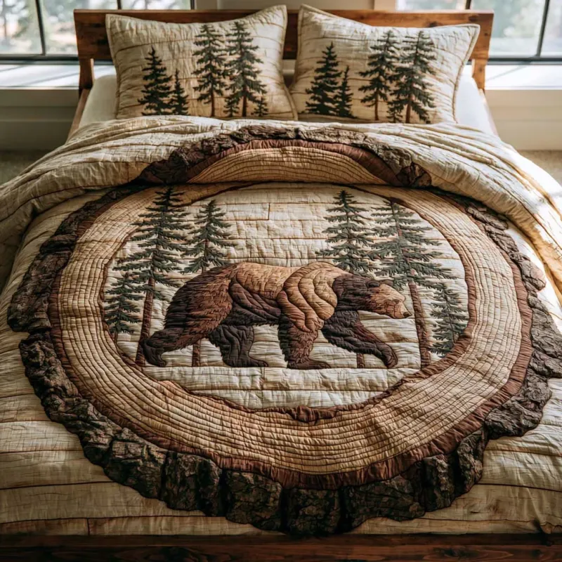 Bear Forest Haven Bamboo Quilt Bedding Set