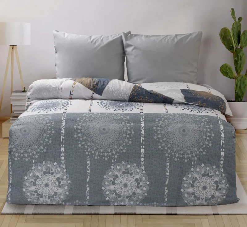 One Home Bettwäsche Set Ornamente elegant modern hell grau blau Wende Baumwolle Renforce