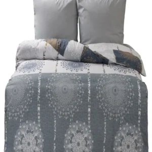 One Home Bettwäsche Set Ornamente elegant modern hell grau blau Wende Baumwolle Renforce 135x200 cm
