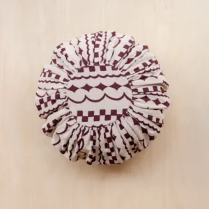 Round Cotton Cushion Cover in Pink Checker Stripe by TBCo featuring burgundy patterns on natural woven fabric