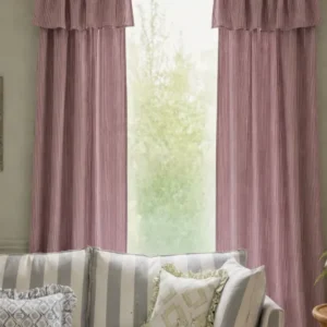 Pair of Cotton Tie-Top Curtains in Fig Micro Stripe
