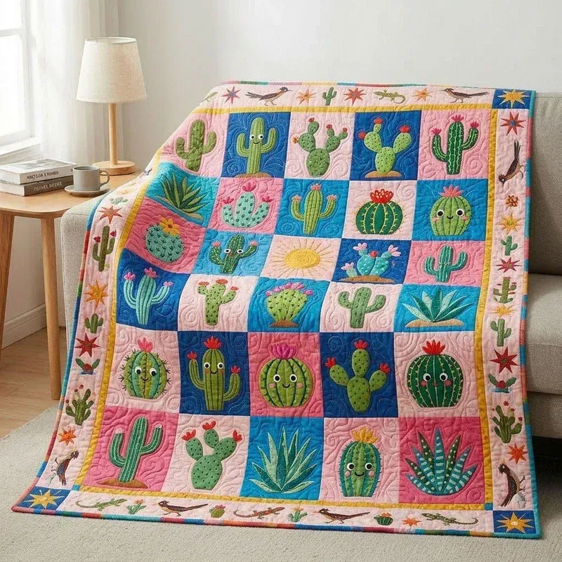 Cactus Patchwork Box Bamboo Quilt Blanket