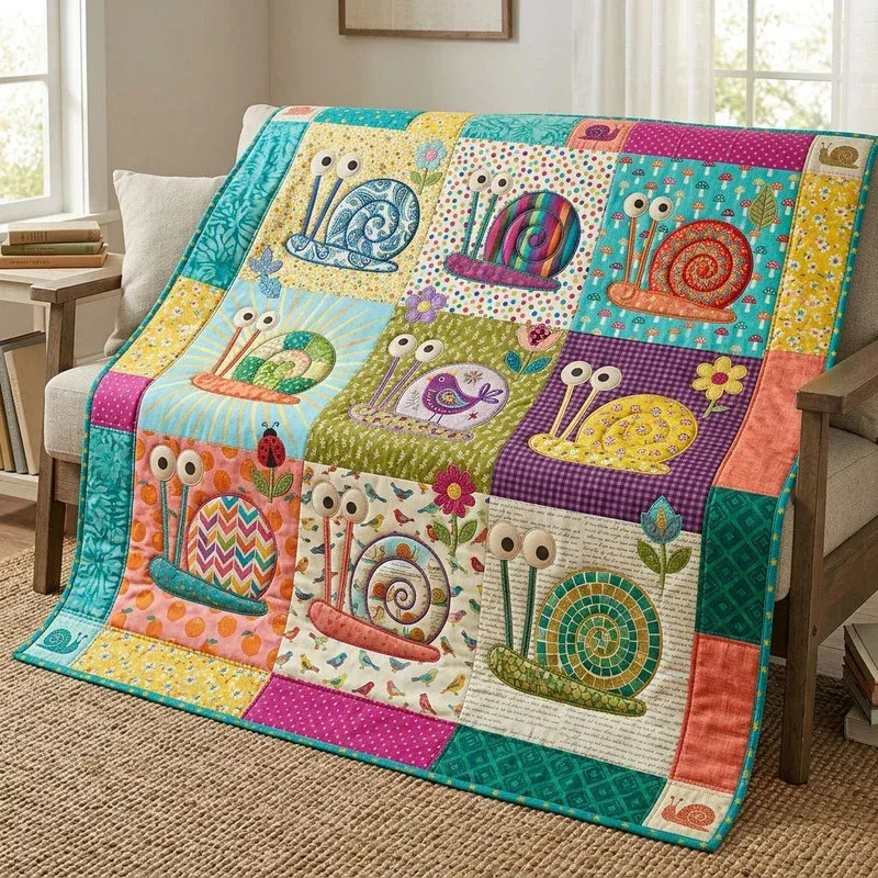 Chroma Geometric Snails Bamboo Quilt Blanket
