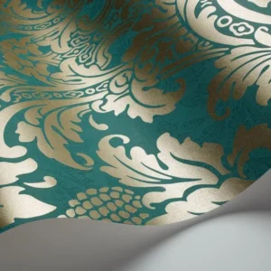 Cole and Son - Tapete Blake Wallpaper-Tapeten-Cole & Son-Metallic Gold on Teal S94/6031-TOJU Interior